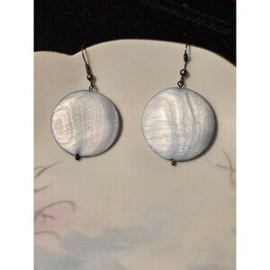 Round White & Blue Shell Dangle Earrings